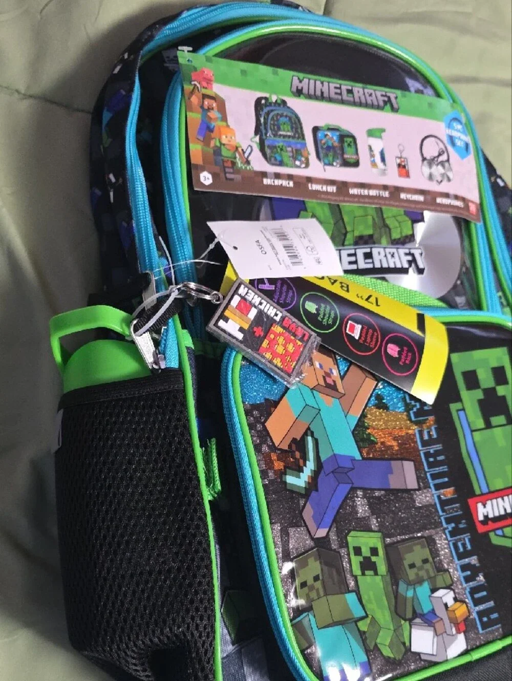 Minecraft Mode Backpack Set with Lunch kit, Headphones and Water Bottle